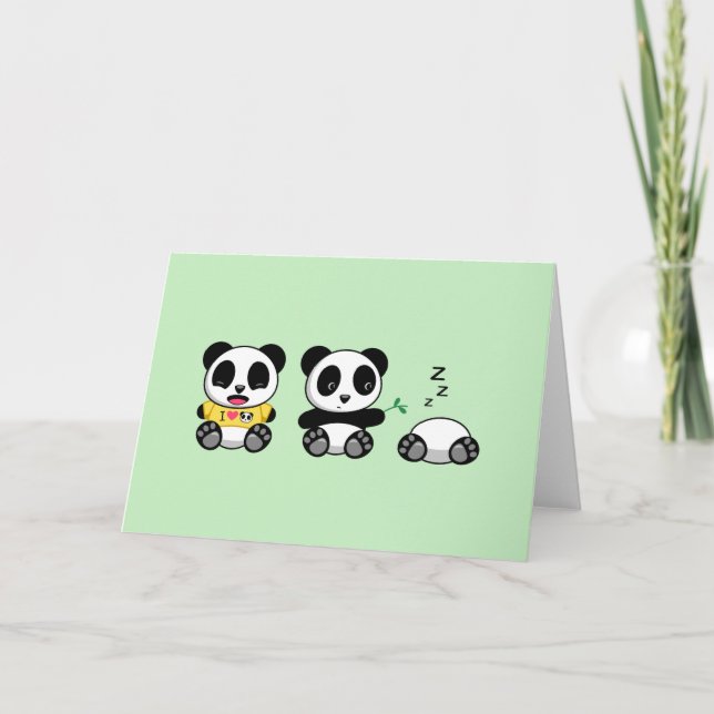 Tarjeta Pequeños Pandas cortos en blanco verde (Anverso)