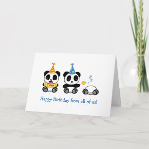 Tarjeta Pequeños Pandas pequeños en cumpleaños blanco de t