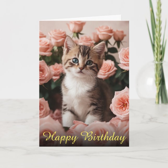 Tarjeta Pequeños Rosas de la primavera de gatitos y dulces (Anverso)