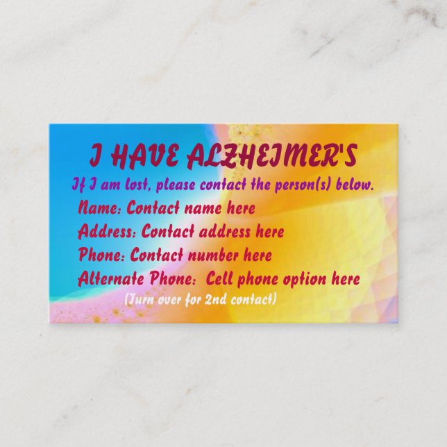 Tarjeta (perdida) del contacto de Alzheimer (Anverso)