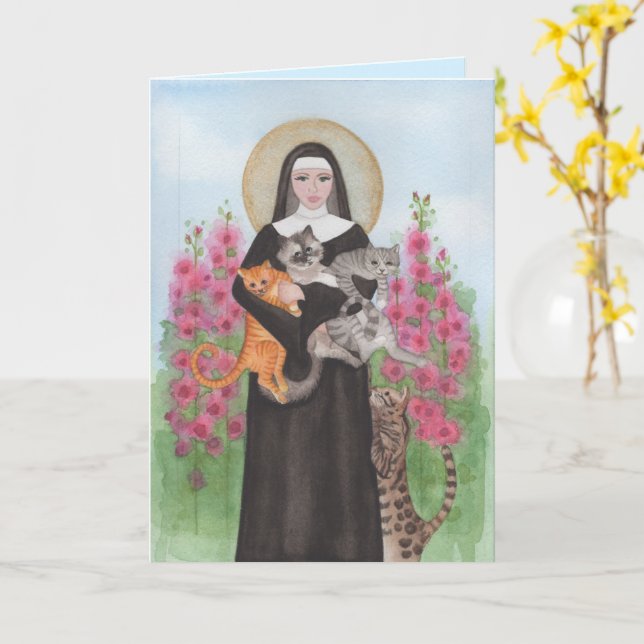 Tarjeta Pérdida del gato St. Gertrude Patron (flor amarilla)