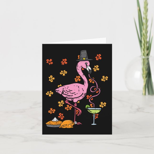 Tarjeta Peregrino de Acción de Gracias Flamingo Cae Hombre (Anverso)