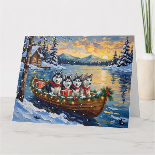 Tarjeta Pereza de Navidad del Malamute de Alaska Barco Fie
