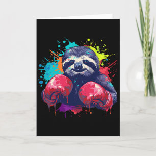 Tarjeta Perezoso boxeador con guantes de boxeo kickboxing
