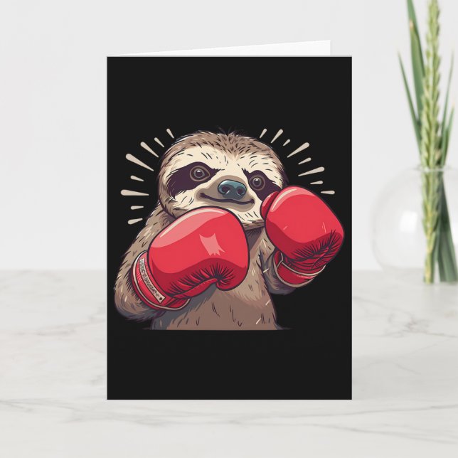 Tarjeta Perezoso boxeando con guantes de boxeo Kickboxing  (Anverso)