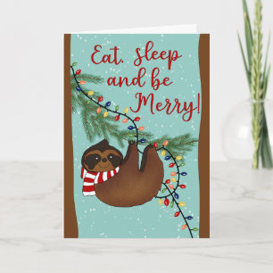 Tarjeta Perezoso de Navidad Come Duerme y Alégrate