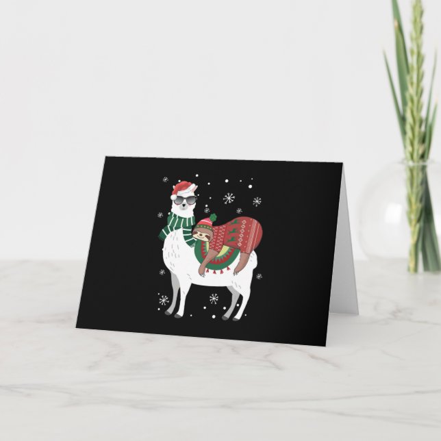 Tarjeta Perezoso de Navidad montando Llama (Anverso)