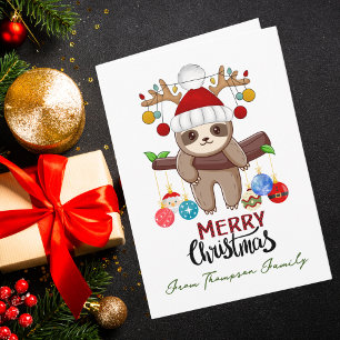 Tarjeta Perezoso divertido de Navidad y foto familiar pers