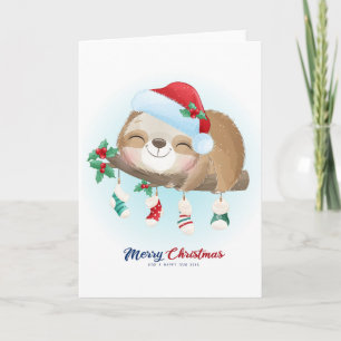 Tarjeta Perezoso Feliz Navidad