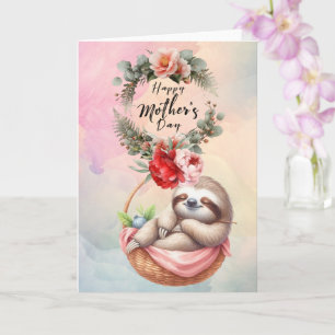 Tarjeta Perezoso para el Día de la Madre con flores