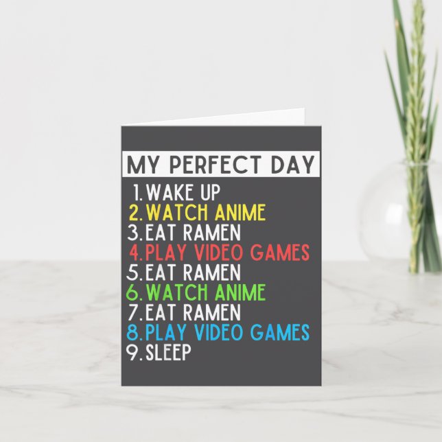 Tarjeta Perfect Day Anime Gaming Ramen Lover Funny Eat Sle (Anverso)