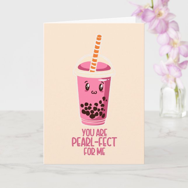 Tarjeta Perfecto para mí boba pearl tea kawaii rosado (Orquídea)