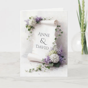 Tarjeta Pergamino de Aniversario de Boda con Borde Floral 