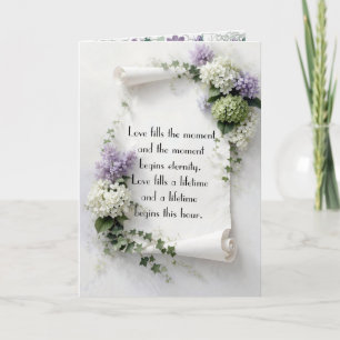 Tarjeta Pergamino de Boda con Lilas y Hortensias 