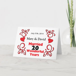 Tarjeta Pergamino Rojo y Nombres & Fecha 20 Aniversario