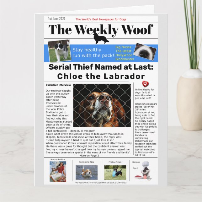 Tarjeta Periódico de Perro Divertido (Anverso)