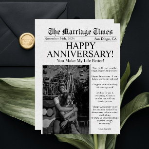 Tarjeta Periódico Único Divertida Foto Boda Aniversario