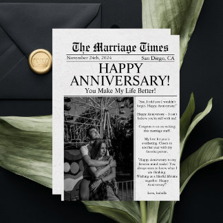 Tarjeta Periódico Único Divertida Foto Boda Aniversario