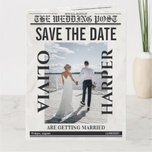 Tarjeta Periódico Vintage de Boda Personalizado “Save the 