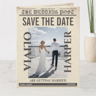 Tarjeta Periódico Vintage personalizado “Save the Date” pa