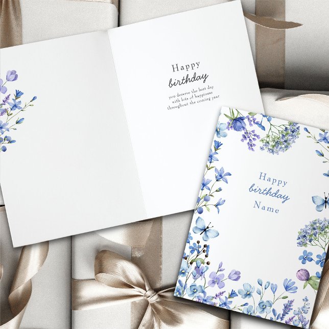 Tarjeta Periwinkle Wildflower Delicate Cumpleaños Floral (Feminine floral periwinkle wildflowers personalized birthday card)