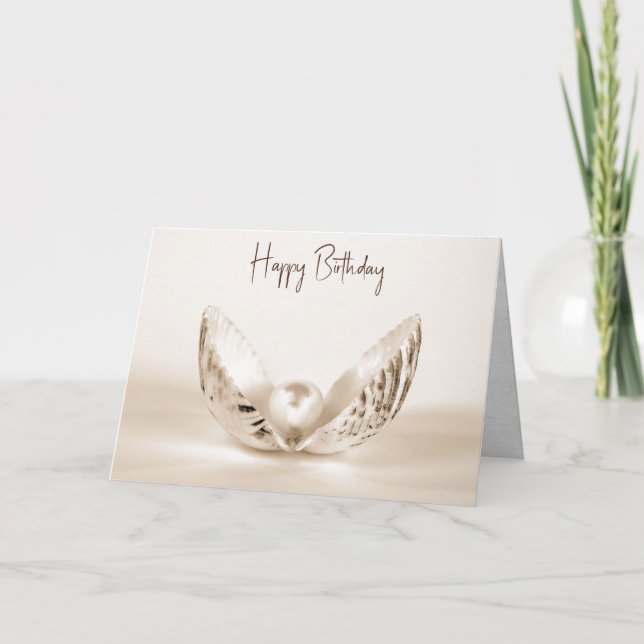 Tarjeta perla de cumpleaños en el caparazón de ostras (Anverso)