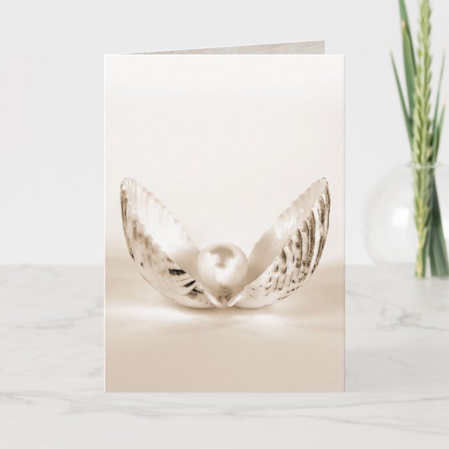 Tarjeta perla única en concha de mar (Anverso)