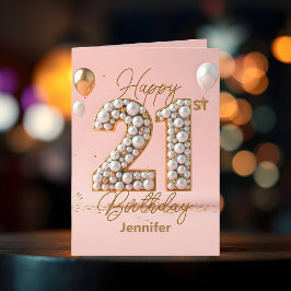 Tarjeta Perlas de lujo y acentos de oro 21º cumpleaños