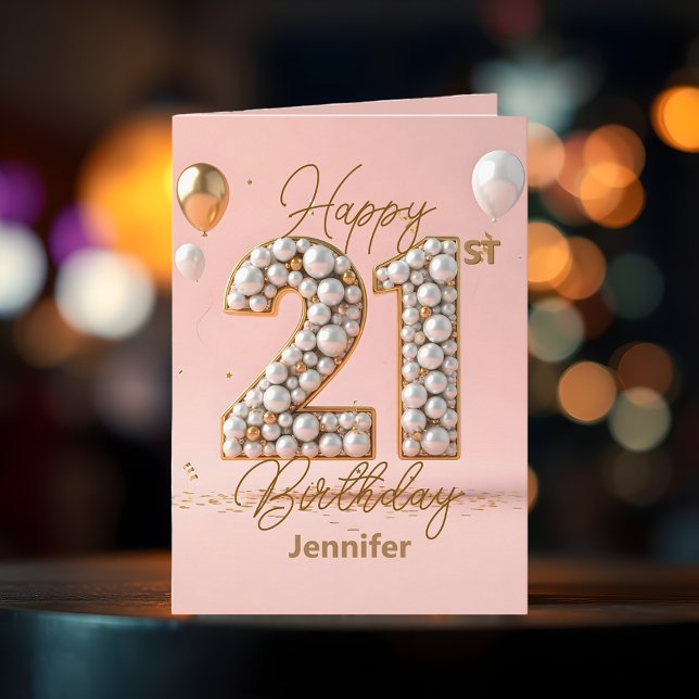 Tarjeta Perlas de lujo y acentos de oro 21º cumpleaños (Subido por el creador)