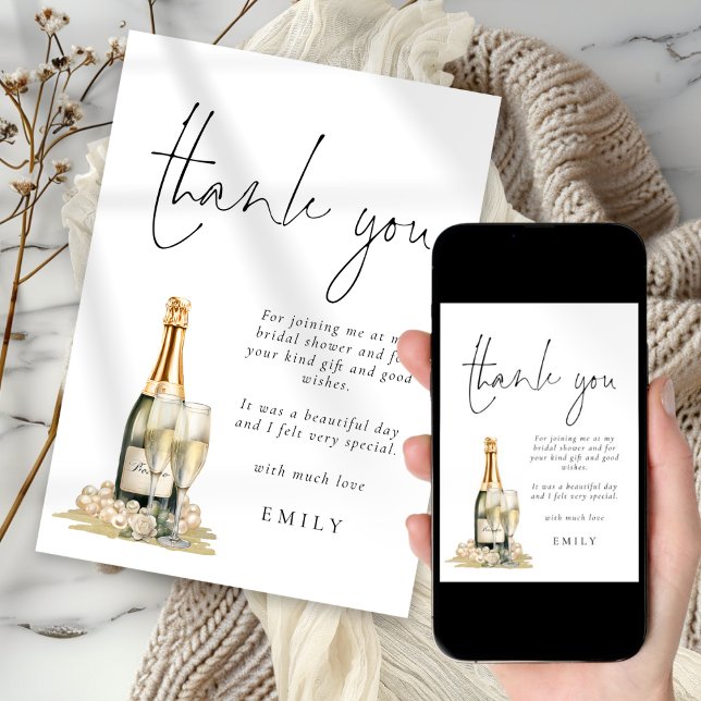 Tarjeta Perlas Modernas Prosecco Ducha De Novias Gracias (Available digitally and printed)