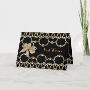 Tarjeta Perlas Negras Lazo Mejores Deseos o Cumple