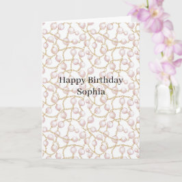 Tarjeta Perlas Rosadas Cumpleaños Cadena de Oro