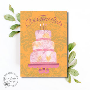 Tarjeta "Pero el primer pastel" de vinagre pastel rosa