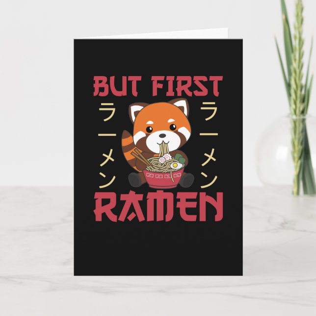 Tarjeta Pero el primer Ramen Cute Red Panda come Ramen (Anverso)