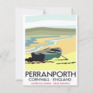 Tarjeta Perranporth Cornwall cartel de viaje a la costa.