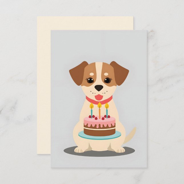 Tarjeta Perrito adorable con torta de cumpleaños (Anverso / Reverso)