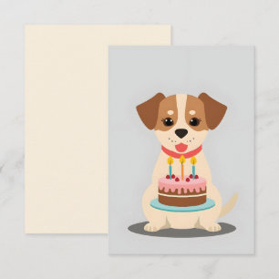 Tarjeta Perrito adorable con torta de cumpleaños