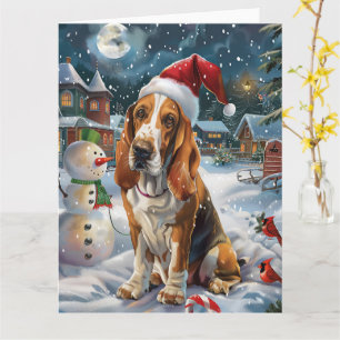 Tarjeta Perrito Basset Hound Navidad Invierno Maravilla Al