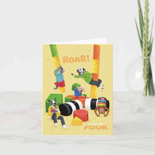 Tarjeta Perrito Chiquitín Juego Suave Rugido Cumples Cuatr (Anverso)