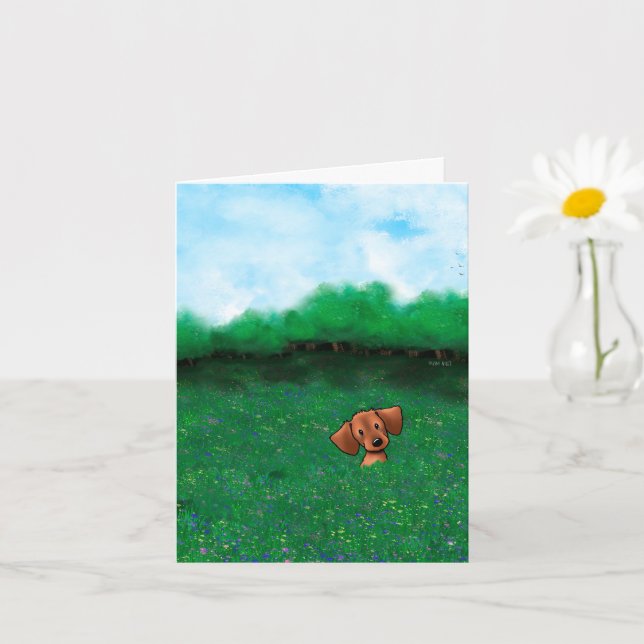 Tarjeta Perrito Dachshund Rojo Pequeño (Planta pequeña)