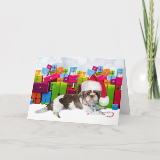 Tarjeta Perrito de Navidad Shih Tzu (Anverso)