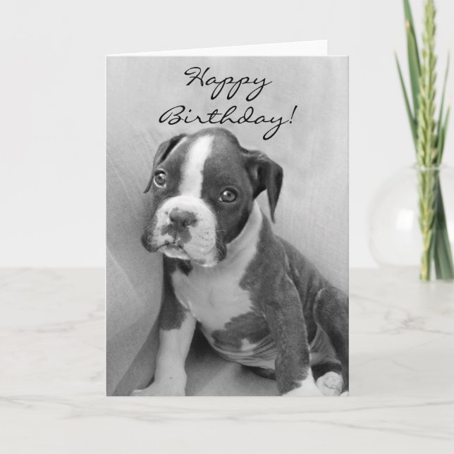 Tarjeta Perrito del boxeador del feliz cumpleaños (Anverso)