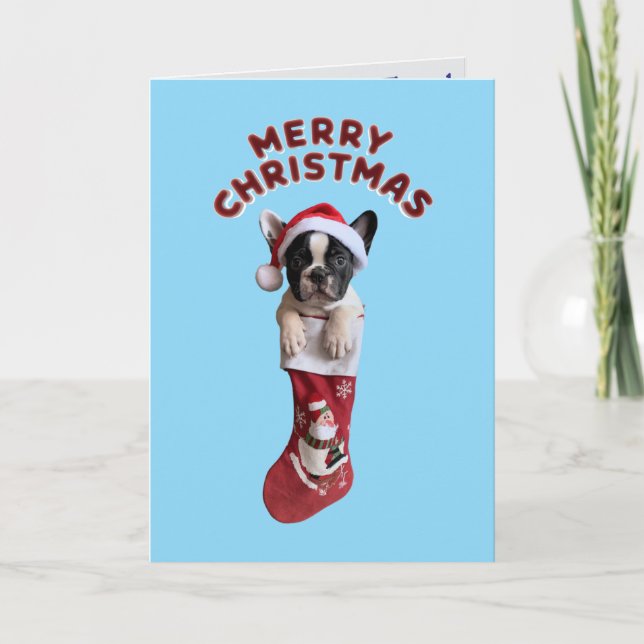 Tarjeta Perrito francés lindo Navidad  (Anverso)