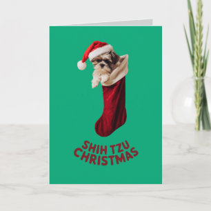 Tarjeta Perrito lindo de Navidad Shih Tzu