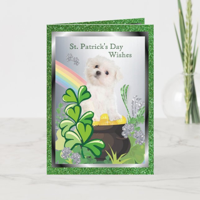 Tarjeta Perrito maltés adorable - mensaje del día de St (Anverso)