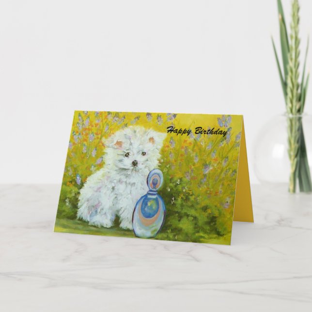 Tarjeta Perrito maltés - amarillo (Anverso)