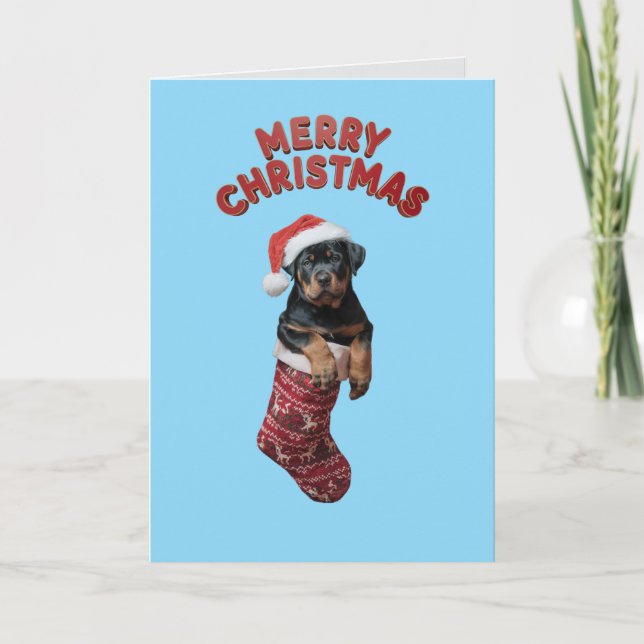 Tarjeta Perrito Rottweiler Lindo Navidad  (Anverso)