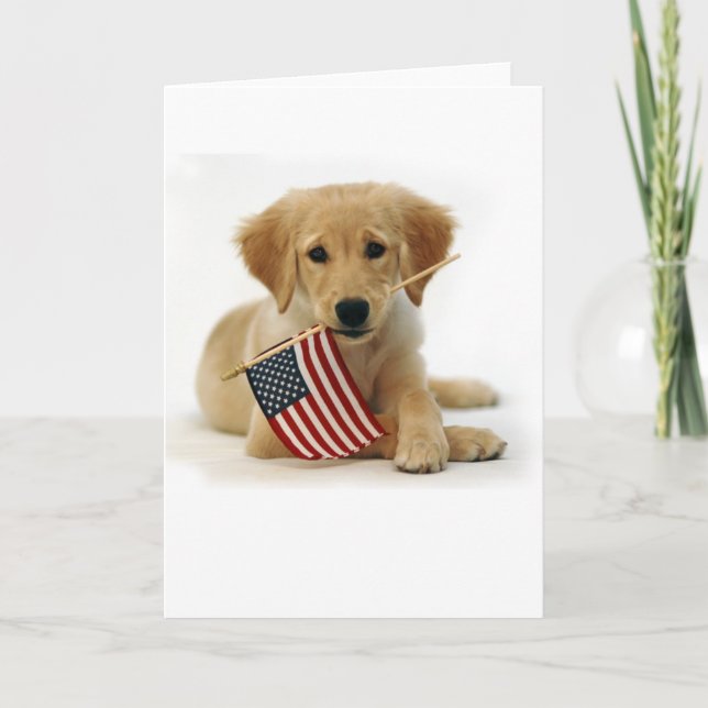 Tarjeta Perrito y bandera del golden retriever (Anverso)