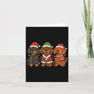 Tarjeta Perritos Dachshund Adorables Luces de Navidad Sant