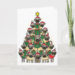 Tarjeta Perritos Pug Árbol de Navidad Navideño Niños Niñas